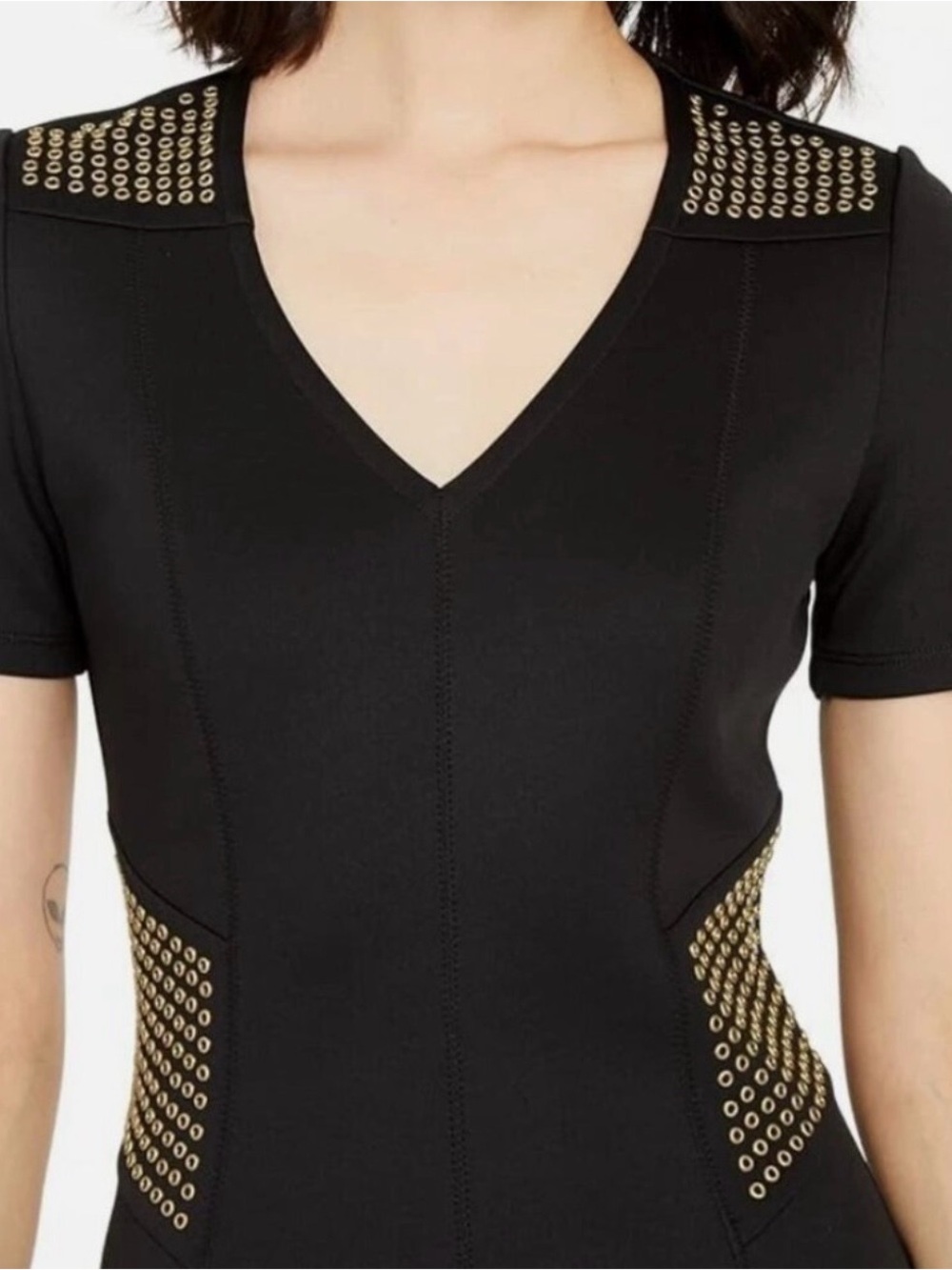 NWT MICHAEL Michael Kors Black Scuba Fit & Flare Studded Dress Size Medium M New - Picture 2 of 15
